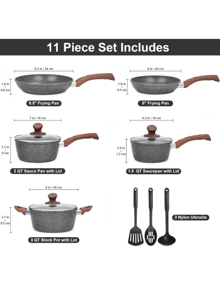Juego de Ollas y Sartenes M MELENTA 11 Piezas Antiadherente