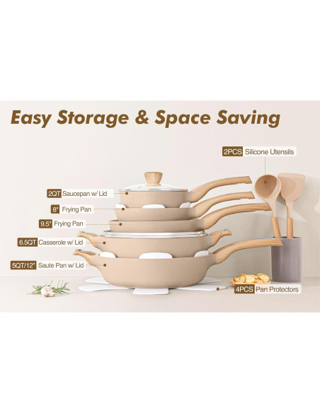 Juego de Ollas y Sartenes SENSARTE 14 Piezas Cerámica Antiadherente