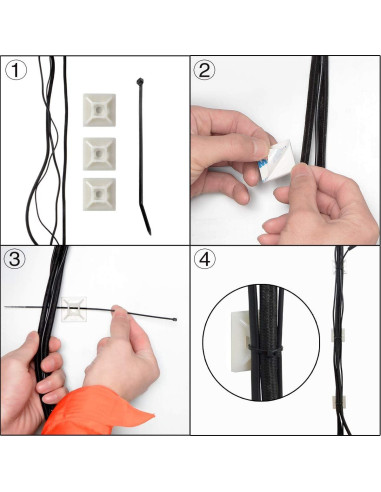 Clips Sujetadores de Cable XHF 100 Pcs Autoadhesivos Negros