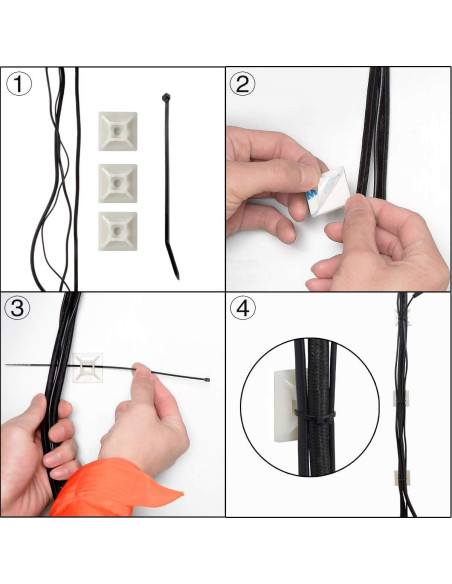 Clips Sujetadores de Cable XHF 100 Pcs Autoadhesivos Negros