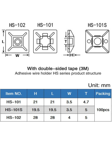Clips Sujetadores de Cable XHF 100 Pcs Autoadhesivos Negros