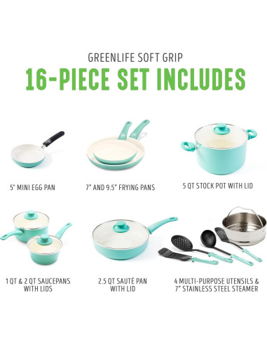 Juego de Utensilios de Cocina GreenLife 16 Piezas Cerámica