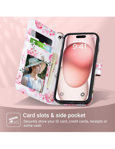 Funda Cartera ULAK para iPhone 15 6.1" Oro Rosa con Soporte