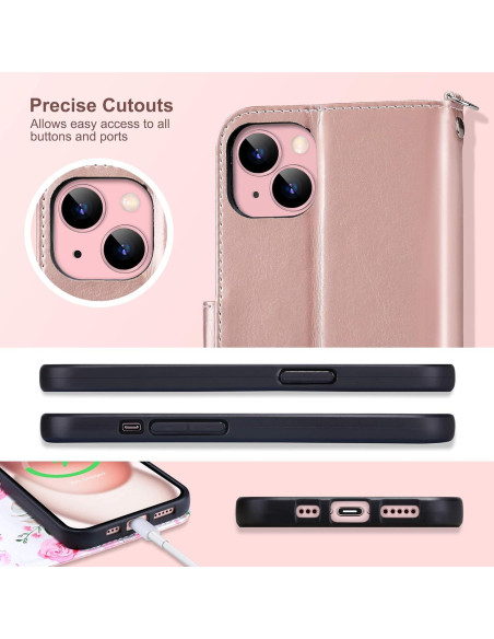 Funda Cartera ULAK para iPhone 15 6.1" Oro Rosa con Soporte Funda Cartera ULAK para iPhone 15 6.1" Oro Rosa con Soporte