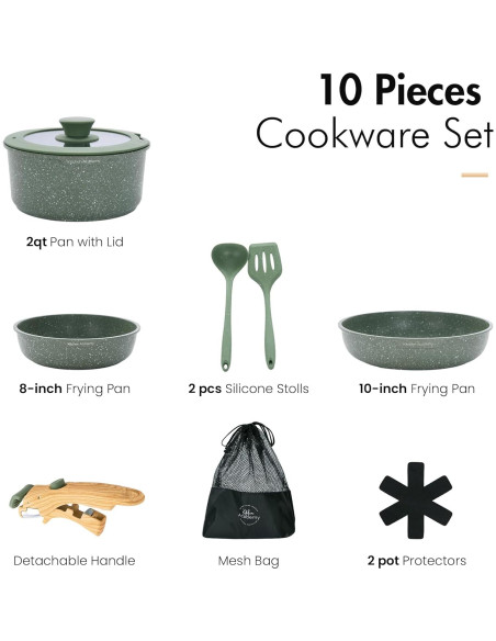 Juego de 10 Piezas Ollas y Sartenes DishDelight Verde