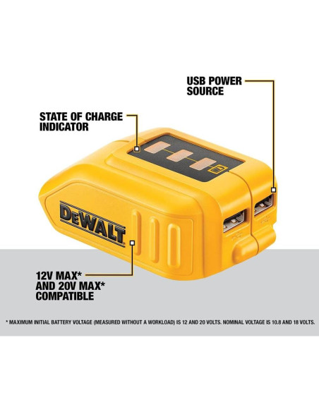 Cargador USB DEWALT 12V/20V MAX DCB090 con 2 puertos
