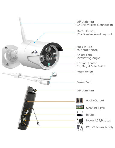 Sistema de Seguridad Hiseeu 16CH 5MP WiFi 24/7 con NVR 3TB
