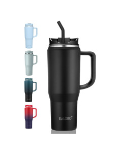 Taza Aislada EALGRO 1.18L con Asa y Tapa 2 en 1 Negra