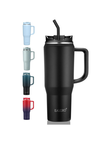 Taza Aislada EALGRO 1.18L con Asa y Tapa 2 en 1 Negra