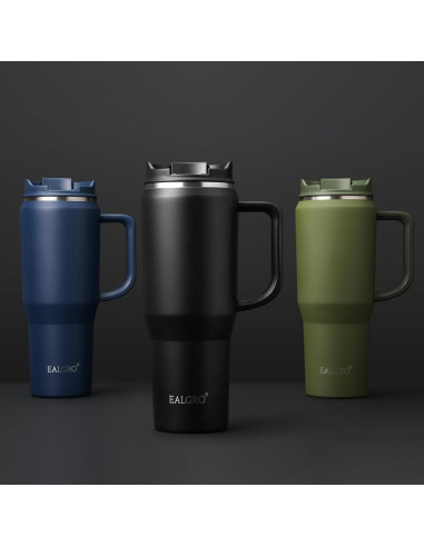Taza Aislada EALGRO 1.18L con Asa y Tapa 2 en 1 Negra