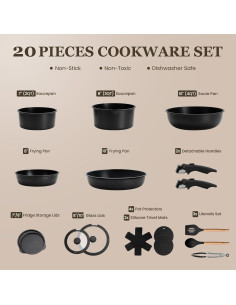 Juego de Ollas y Sartenes KIKCOIN 20 Piezas Antiadherente 2