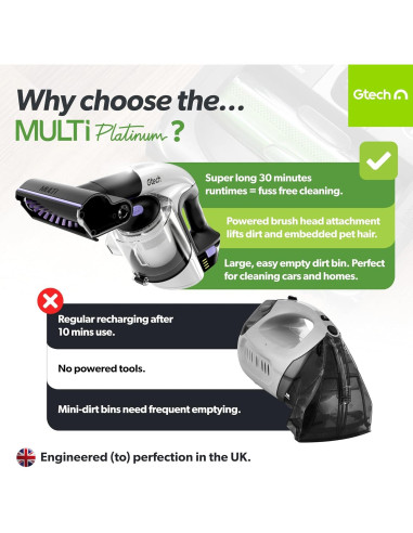 Aspiradora de Mano Gtech Multi Platinum - 30 Minutos Inalámbrica