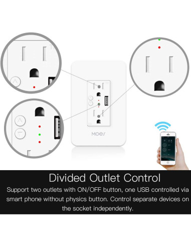 Enchufe Inteligente MOES WiFi 15A 2 en 1 con USB