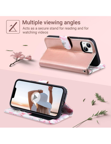 Funda Cartera ULAK para iPhone 14 Oro Rosa con Soporte