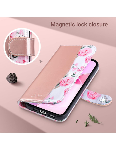 Funda Cartera ULAK para iPhone 14 Oro Rosa con Soporte Funda Cartera ULAK para iPhone 14 Oro Rosa con Soporte