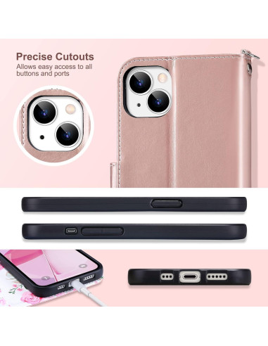 Funda Cartera ULAK para iPhone 14 Oro Rosa con Soporte