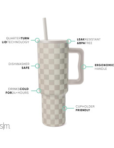 Vaso Tumbler Simple Modern 1.18 L con Asa y Tapa Popote 2