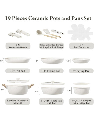 Juego de 19 Piezas Bazova Ollas y Sartenes Antiadherente