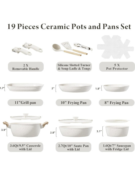 Juego de 19 Piezas Bazova Ollas y Sartenes Antiadherente