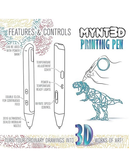 Bolígrafo 3D MYNT3D Super Pen ABS y PLA Control Velocidad