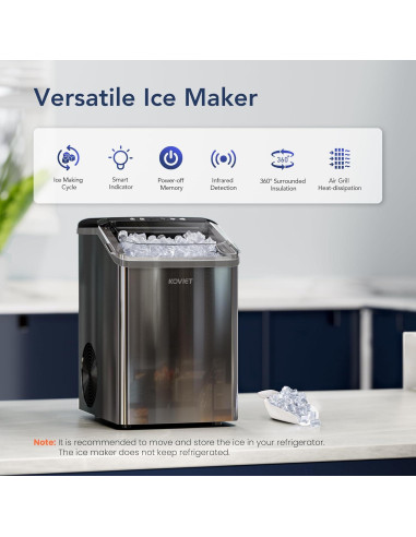 Máquina de Hielo Nugget KOVIET IM01 19kg/día Compacta Negra