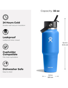 Botella de Viaje Hydro Flask 32 Oz con Popote Flexible Oat 2