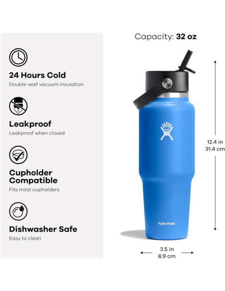 Botella de Viaje Hydro Flask 32 Oz con Popote Flexible Oat