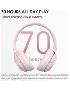 Auriculares Bluetooth DOQAUS LIFE 5, 70h, sonido HiFi, rosa 2