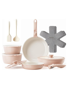 Set de Ollas y Sartenes Redchef 16 Piezas Cerámica Rosa