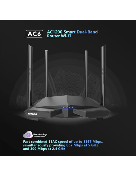 Router WiFi Tenda AC1200 Doble Banda 4 Antenas 100 Mbps