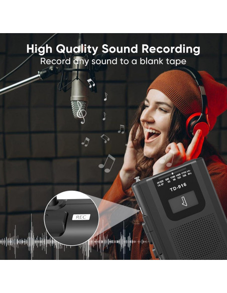 Reproductor de Cinta FIOLEES Portátil AM/FM con Micrófono