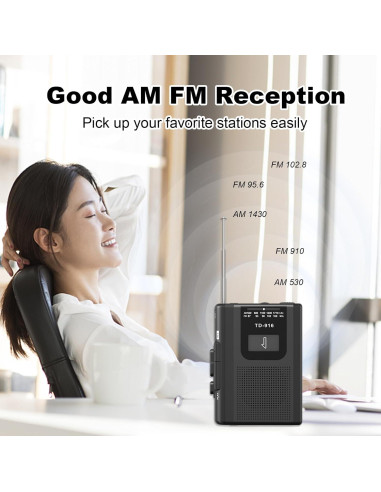 Reproductor de Cinta FIOLEES Portátil AM/FM con Micrófono