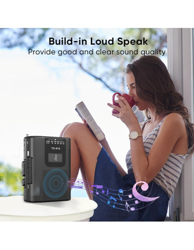 Reproductor de Cinta FIOLEES Portátil AM/FM con Micrófono