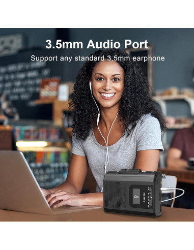 Reproductor de Cinta FIOLEES Portátil AM/FM con Micrófono