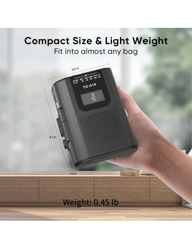 Reproductor de Cinta FIOLEES Portátil AM/FM con Micrófono