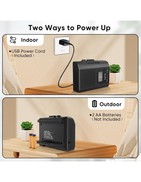 Reproductor de Cinta FIOLEES Portátil AM/FM con Micrófono