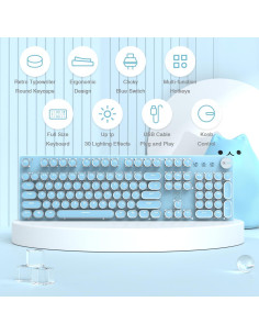 Teclado Mecánico Retro LexonElec 104 Teclas Azul LED 2