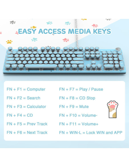 Teclado Mecánico Retro LexonElec 104 Teclas Azul LED