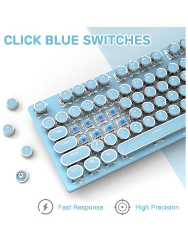 Teclado Mecánico Retro LexonElec 104 Teclas Azul LED
