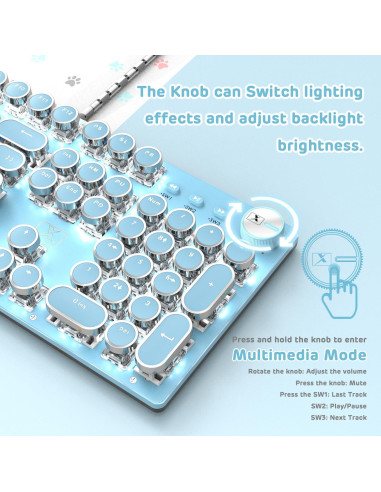 Teclado Mecánico Retro LexonElec 104 Teclas Azul LED