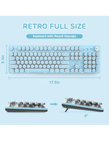 Teclado Mecánico Retro LexonElec 104 Teclas Azul LED