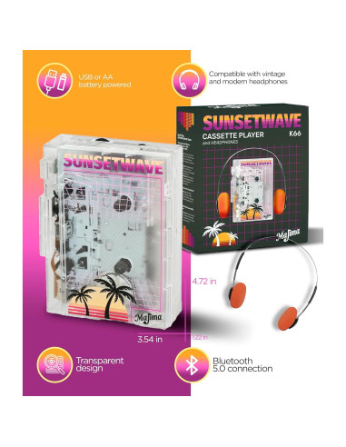 Reproductor de Casete Retro Majima SunsetWave Transparente