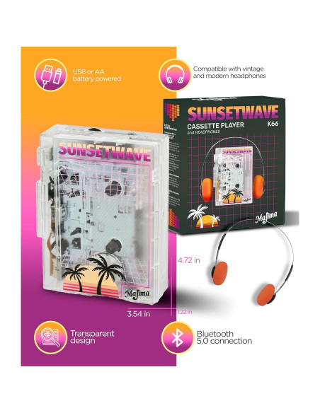 Reproductor de Casete Retro Majima SunsetWave Transparente
