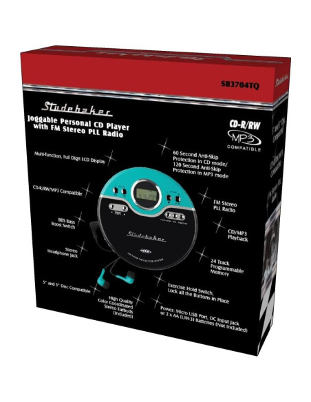 Reproductor de CD Portátil Studebaker SB3704 Turquesa Vintage