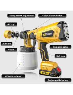 Pulverizador de pintura Gisam 1000ml 2 baterías HVLP 2