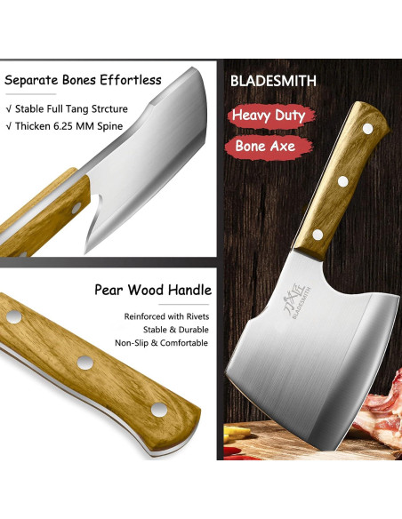 Hacha de Carnicero BLADESMITH 16 cm Acero Inoxidable Mango Madera