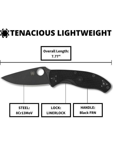Cuchillo Utilitario Plegable Spyderco Tenacious 8.61 cm Negro