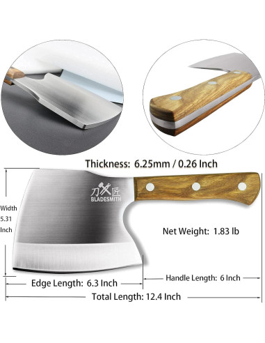 Hacha de Carnicero BLADESMITH 16 cm Acero Inoxidable Mango Madera