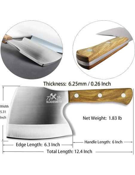 Hacha de Carnicero BLADESMITH 16 cm Acero Inoxidable Mango Madera