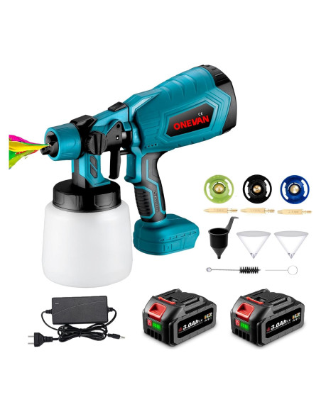 Pulverizador de Pintura Inalámbrico ONEVAN 1000ml 21V 3 Boquillas Pulverizador de Pintura Inalámbrico ONEVAN 1000ml 21V 3 Boquillas